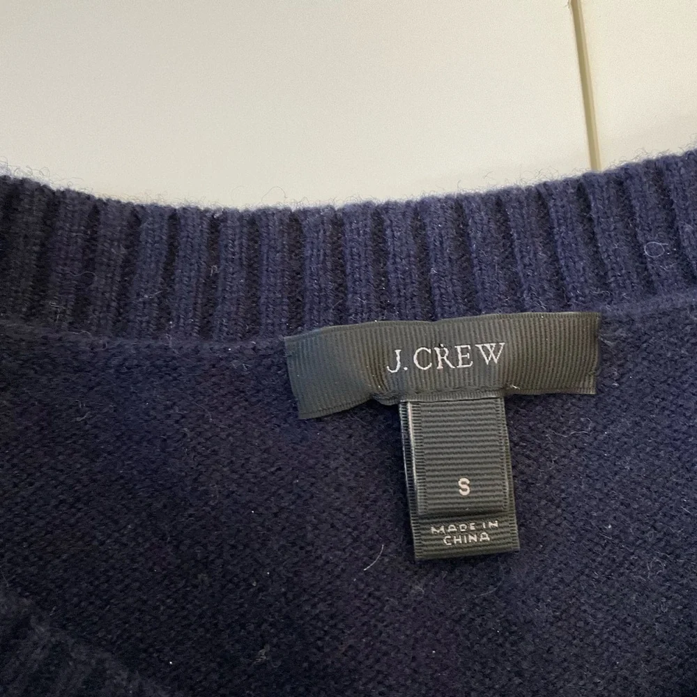 J crew jacquard Aztec stitch 100% wool sweater navy blue size S